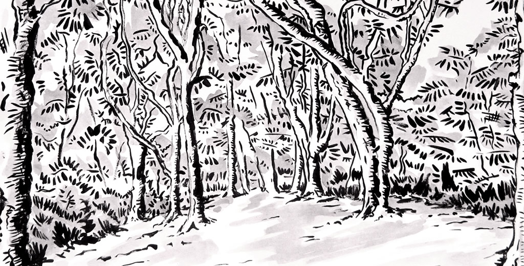 Piper's Hill Wood Ink drawing