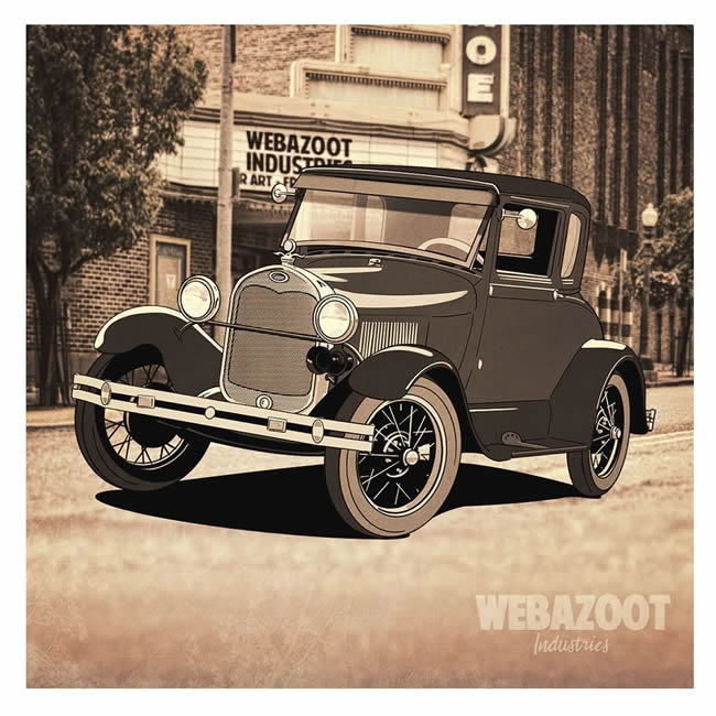 Ford Model A Vintage Car Illustration by Chris Hathway for Webazoot Industries